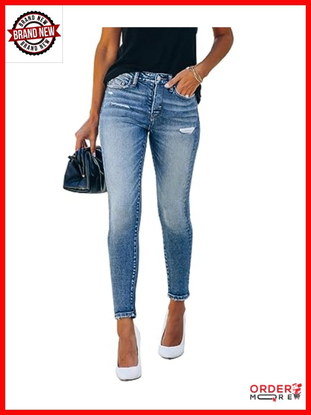 Women's Ripped Skinny Jeans Stretchy Distressed Denim Pants